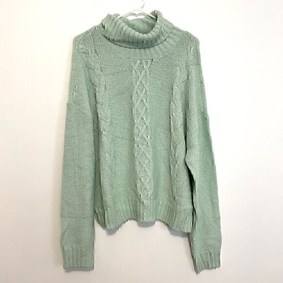 BP NORDSTROM Cozy Cable Knit Turtleneck Sweater Mint Green Chunky Knit Winter L - Picture 2 of 13